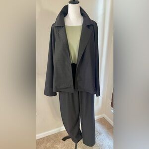 Zoran Vintage Designer 100% Wool 2pc Pant Set Charcoal Gray Open Front Classic